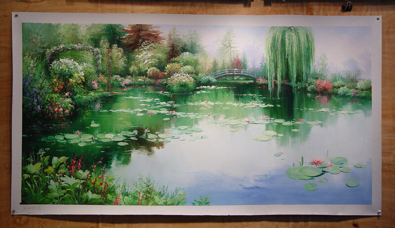Garden pond with lily pads