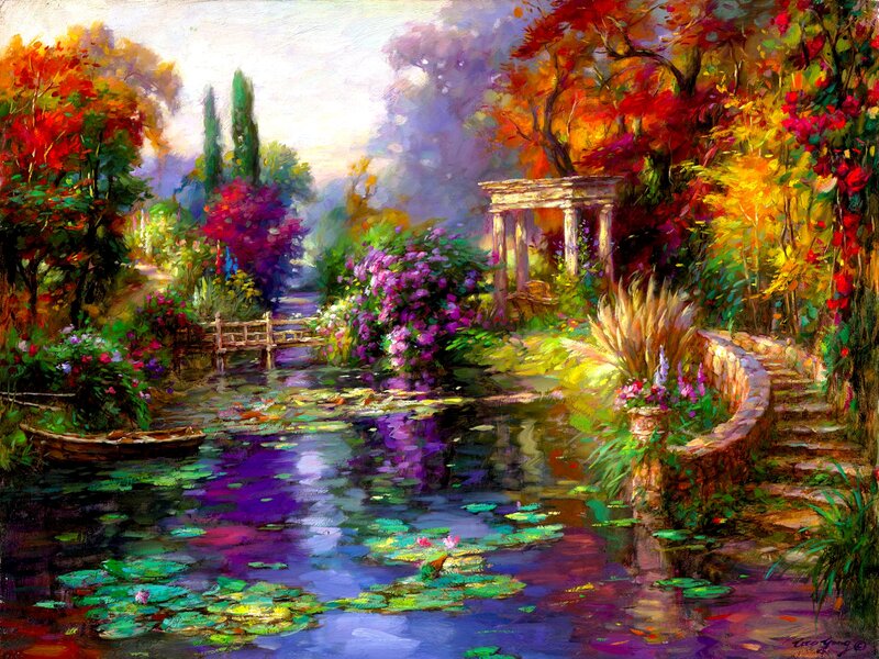 Garden Pond with Lily Pads — Purple
