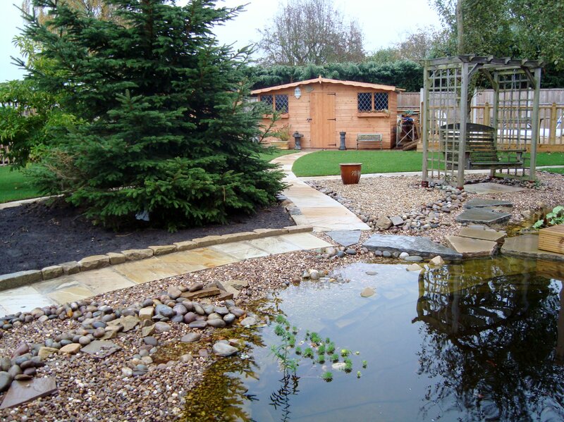 Garden Pond with Shed