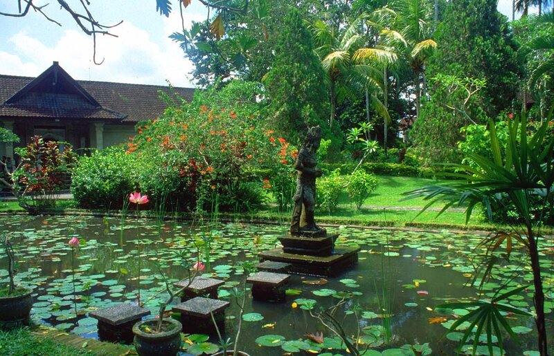 Garden pond with statue
