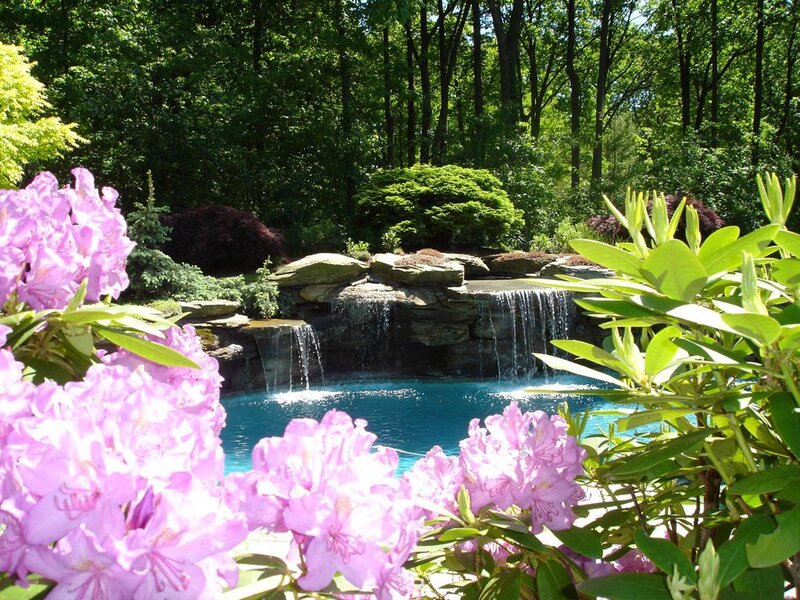 Garden pool with waterfall