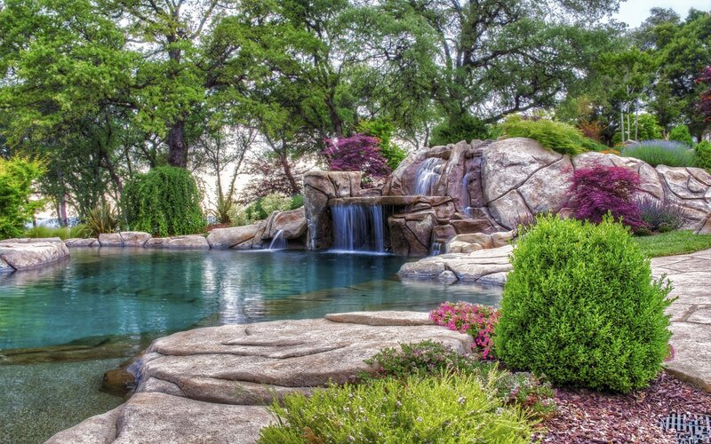 Garden pool with waterfall
