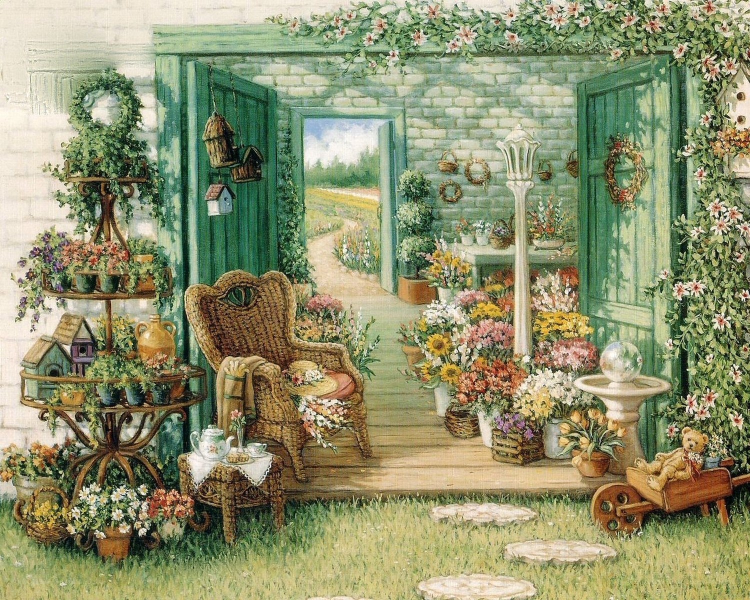 Garden porch with flowers