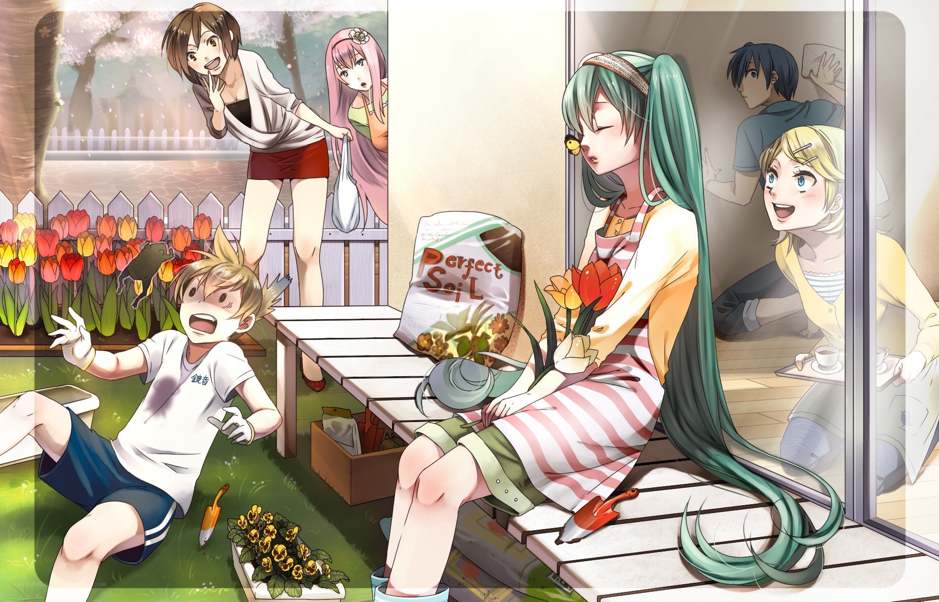Garden scene with anime characters