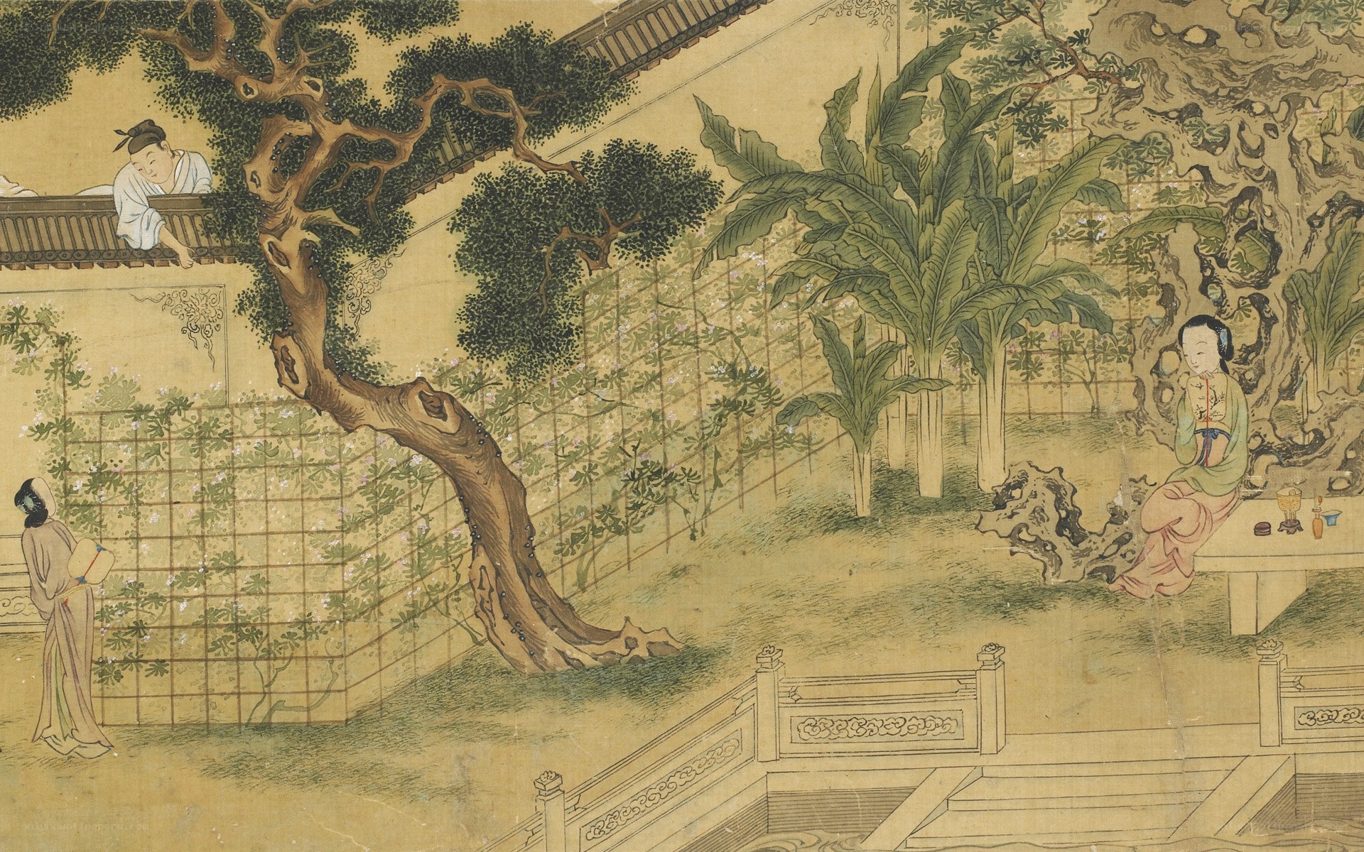 Garden scene with figures