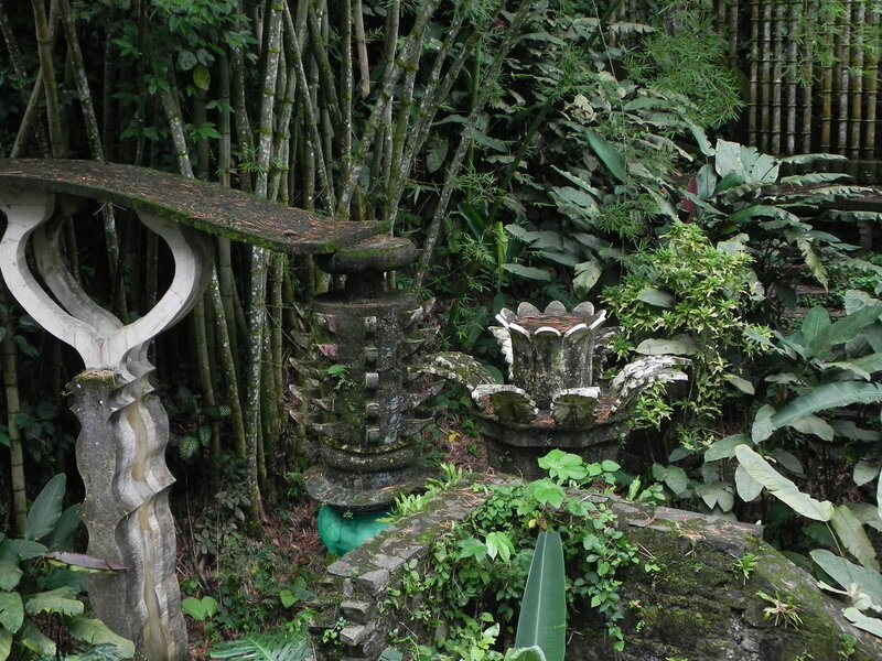 Garden sculptures in a bamboo grove