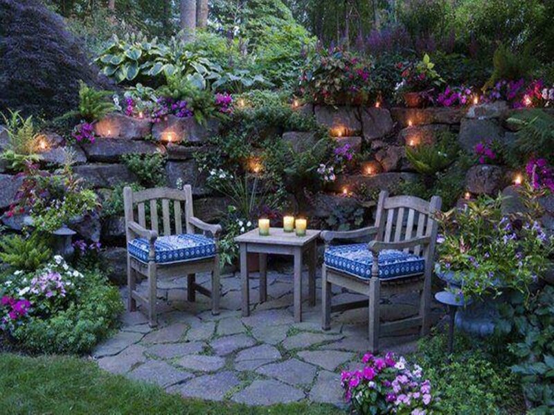 Garden Seating Area — Green, Serene, Night