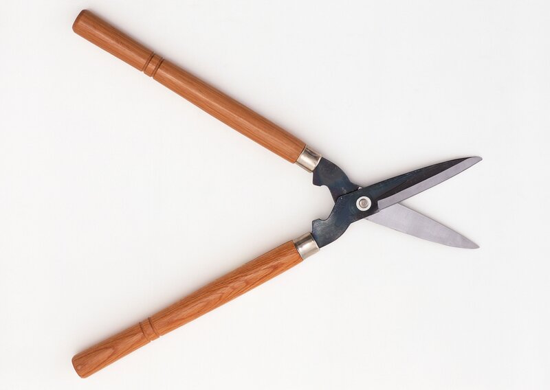 Garden shears with wooden handles