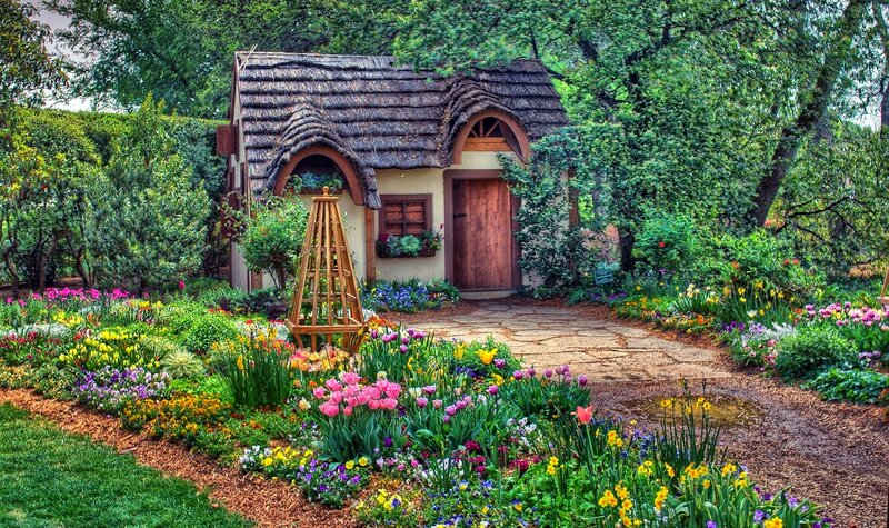 Garden Shed with Flowers — Green, Serene, Spring