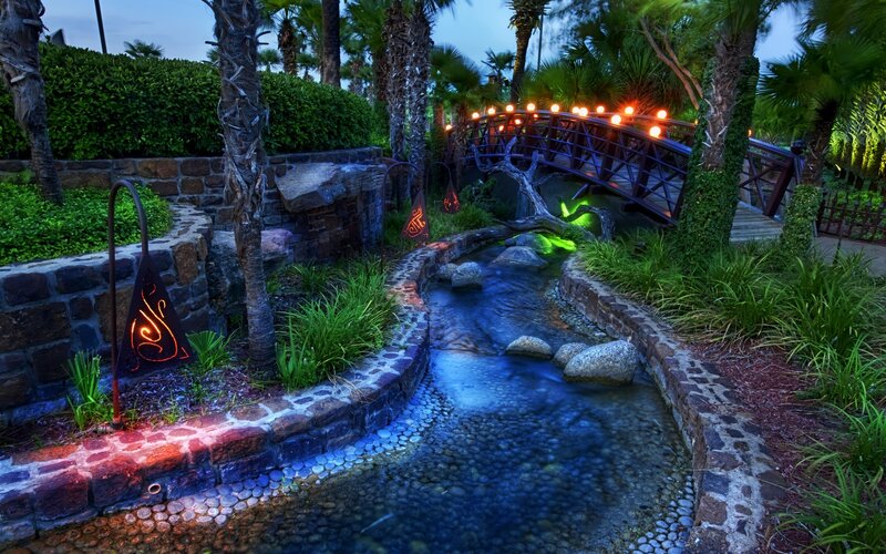 Garden stream at dusk
