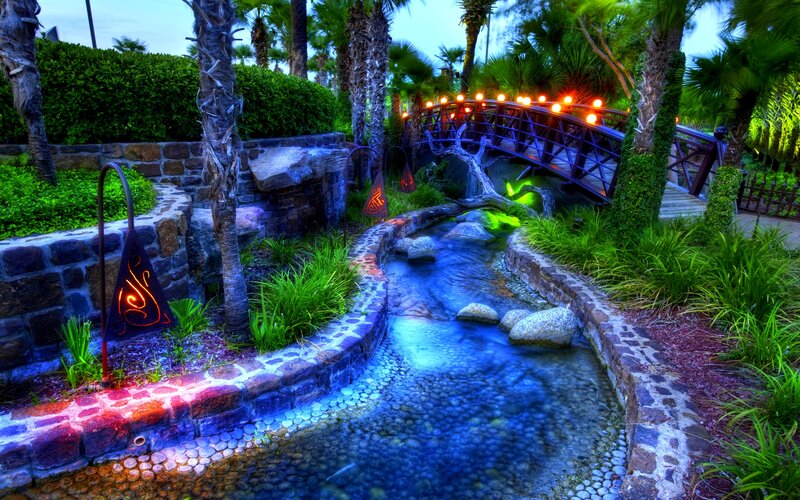 Garden Stream with Bridge — Blue