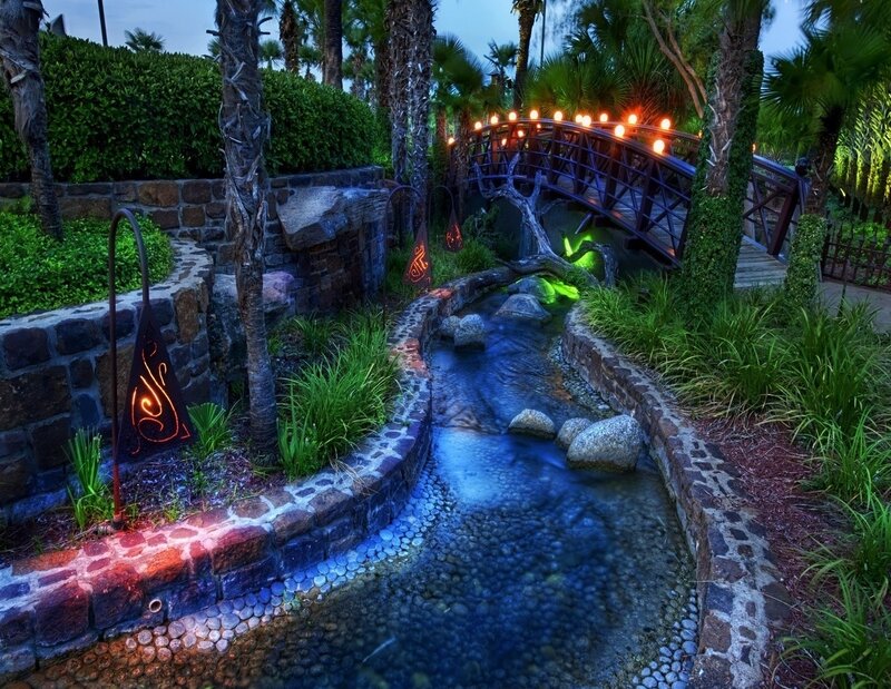 Garden Stream with Bridge — Green