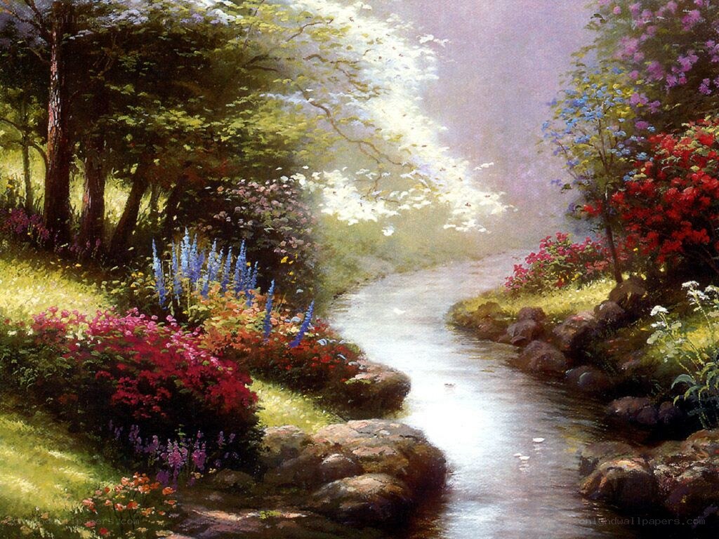 Garden stream with flowers