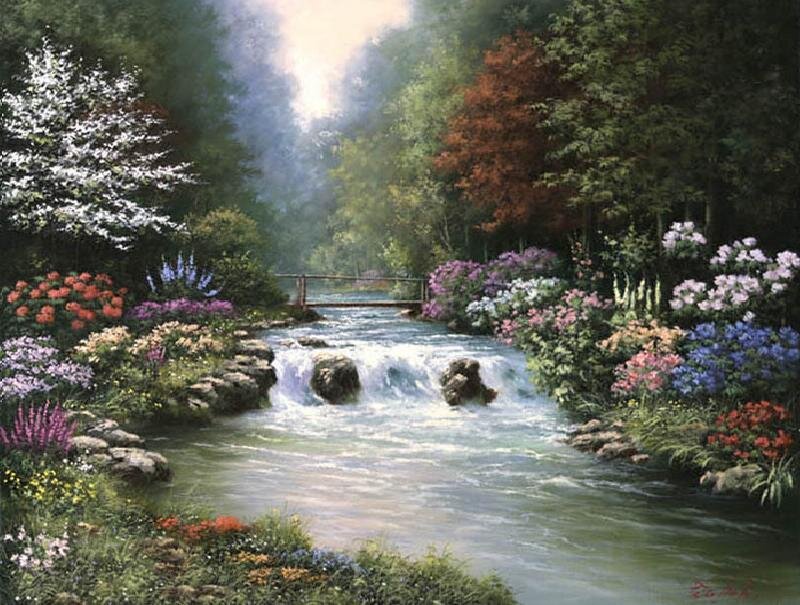 Garden stream with waterfall