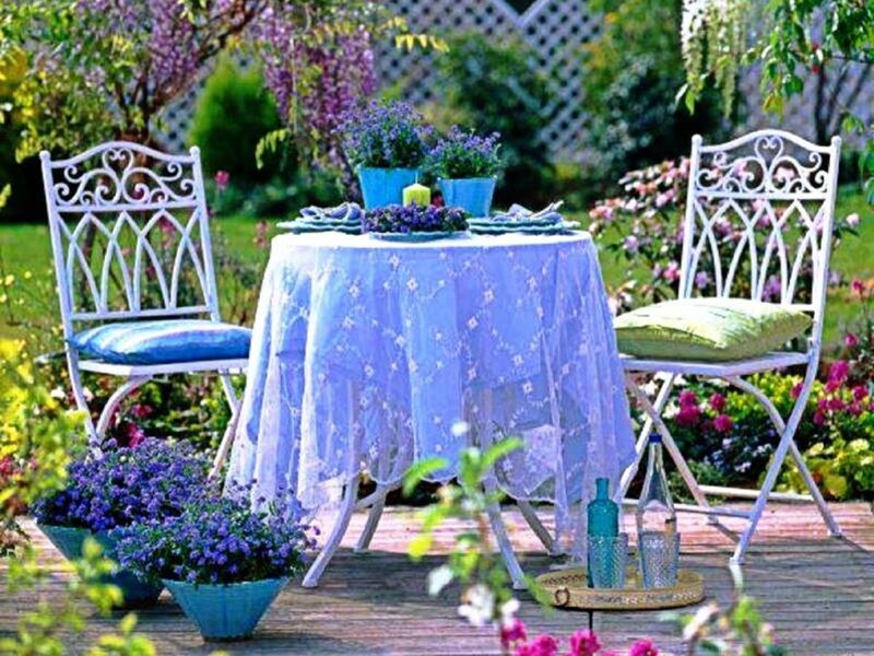Garden Table Setting — Blue, Serene, Afternoon, Photograph