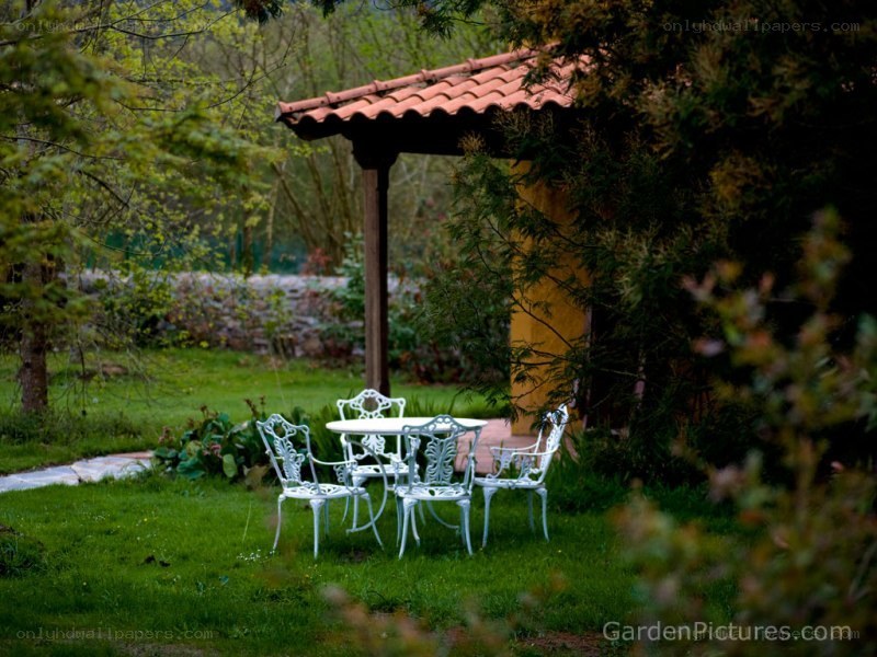 Garden table under a pergola