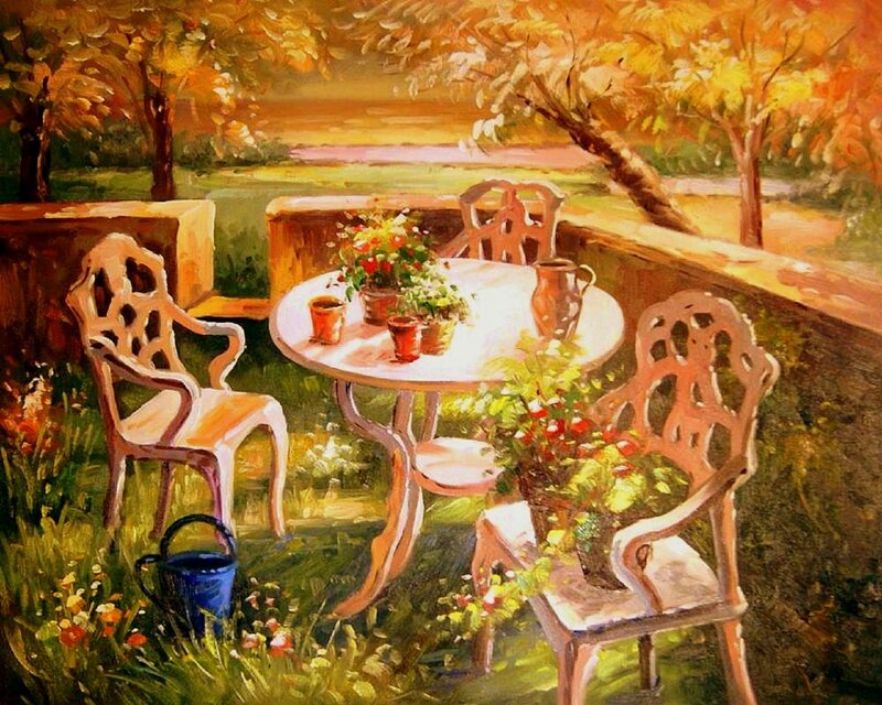 Garden Table with Chairs — Green