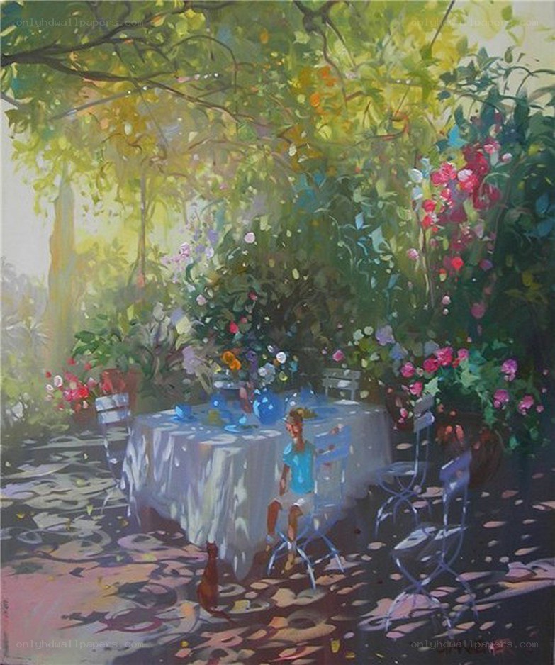 Garden table with child