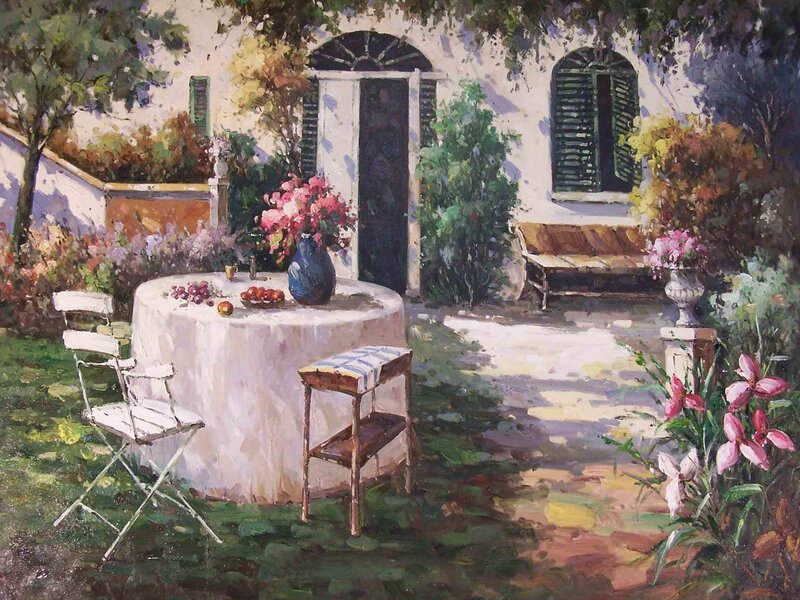 Garden Table with Flowers — Green