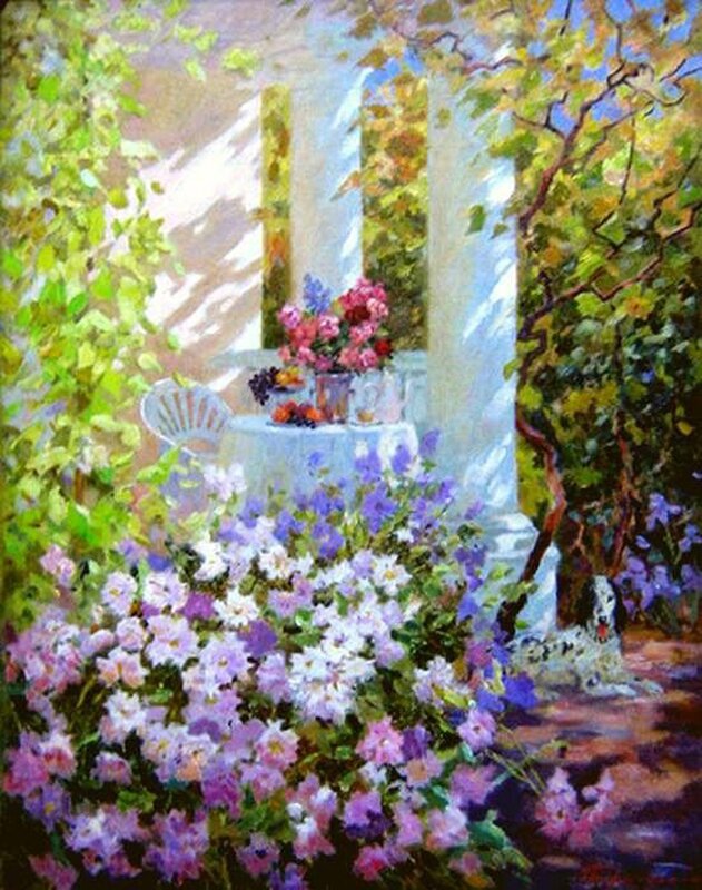 Garden table with flowers