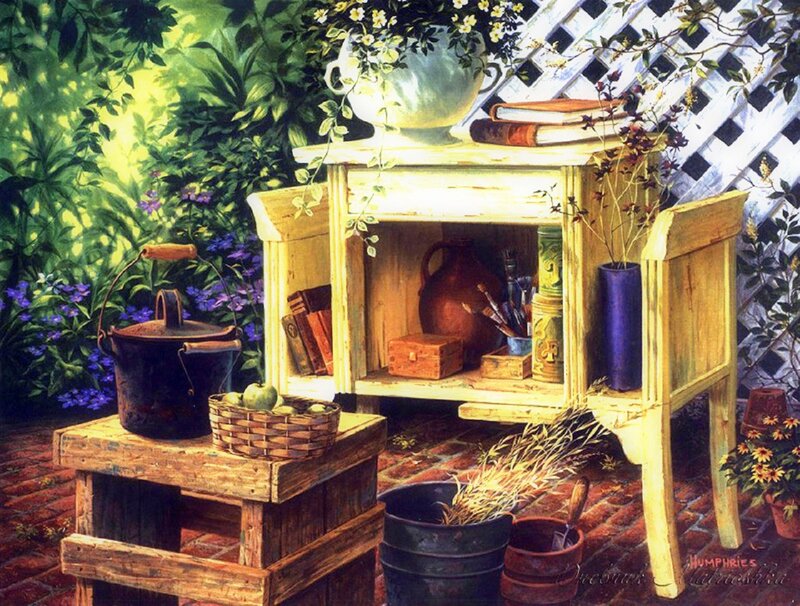 Garden Table with Plants — Green