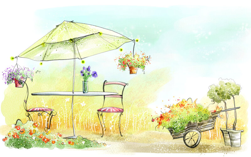 Garden Table with Umbrella — Green