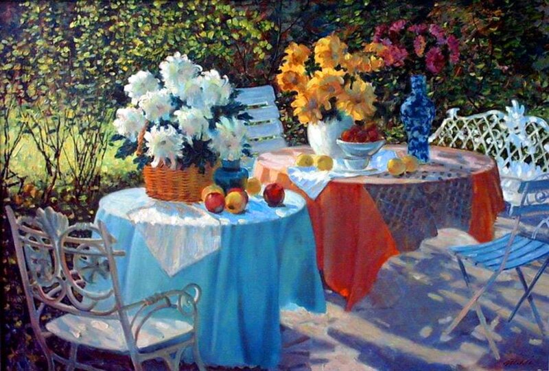 Garden Tables with Flowers