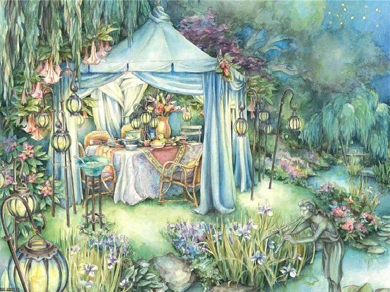 Garden tea party scene