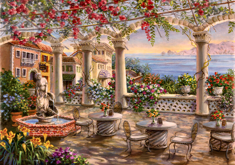 Garden Terrace with Fountain — Red