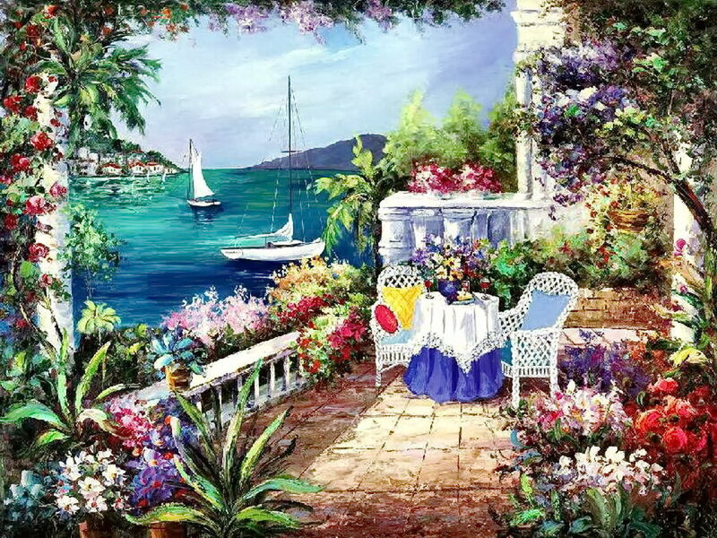 Garden Terrace with Sailboats