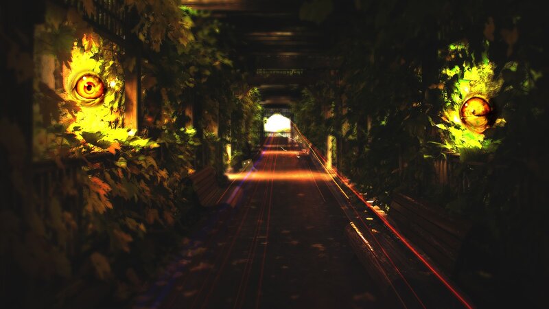 Garden tunnel with glowing eyes