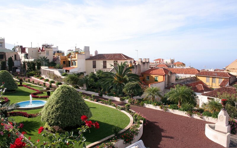 Garden view of a coastal town