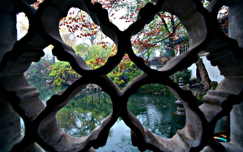 Garden View Through Lattice — Green