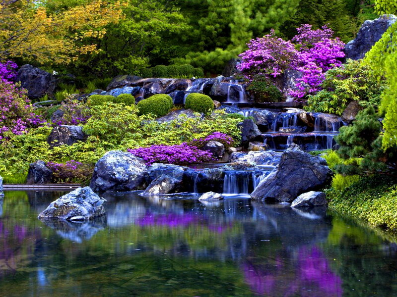 Garden Waterfall Scene — Purple