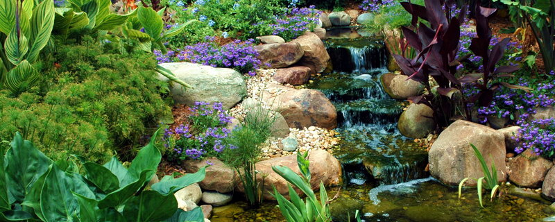 Garden Waterfall with Plants