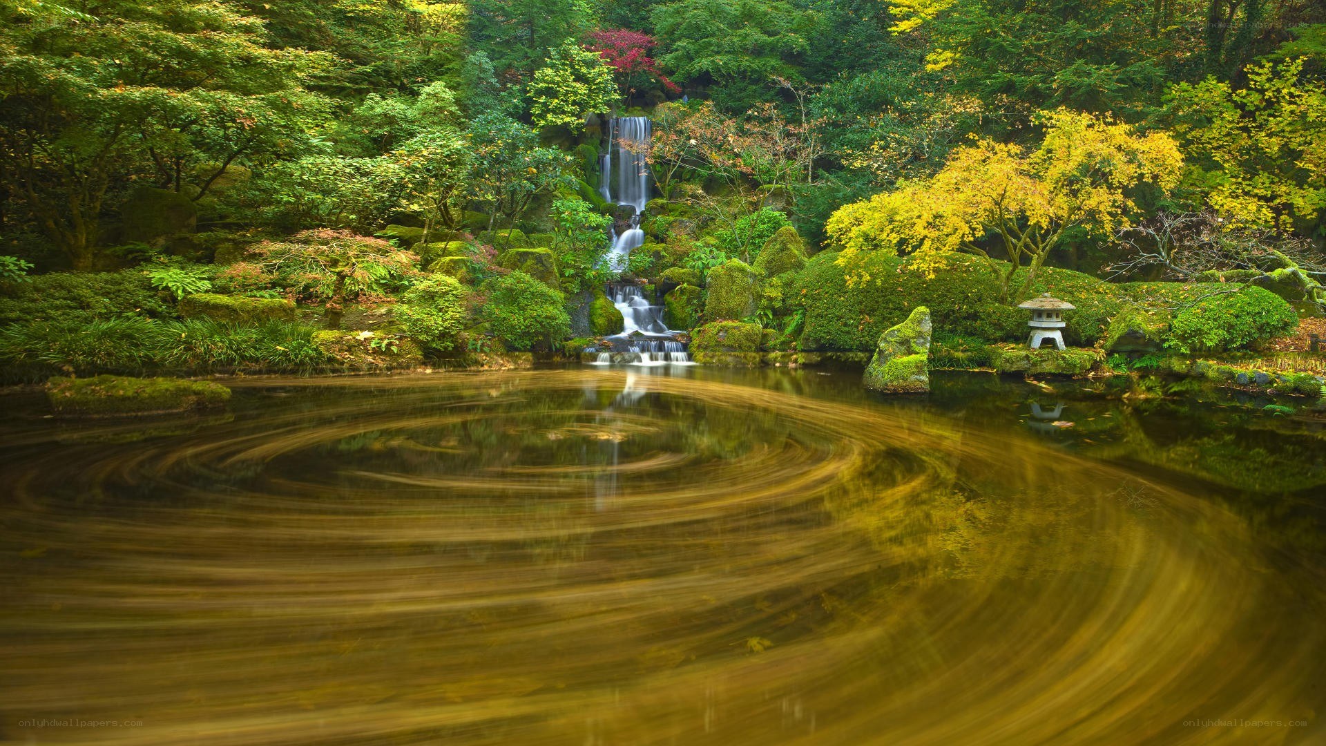 Garden waterfall with pond