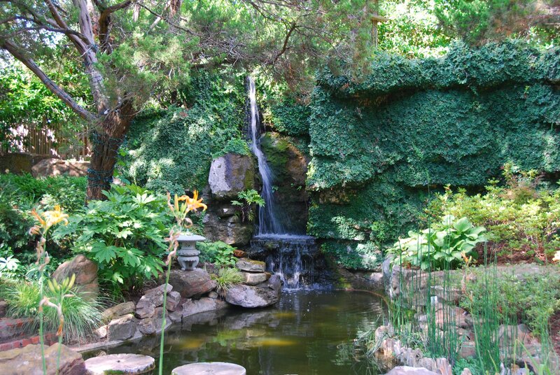 Garden waterfall with pond