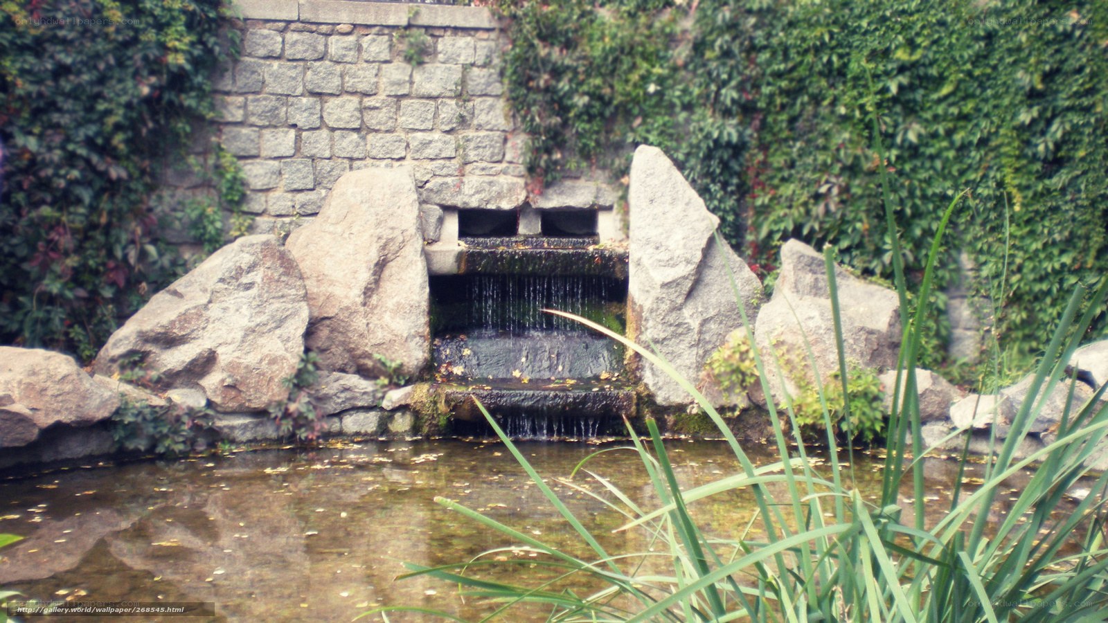 Garden waterfall with pond