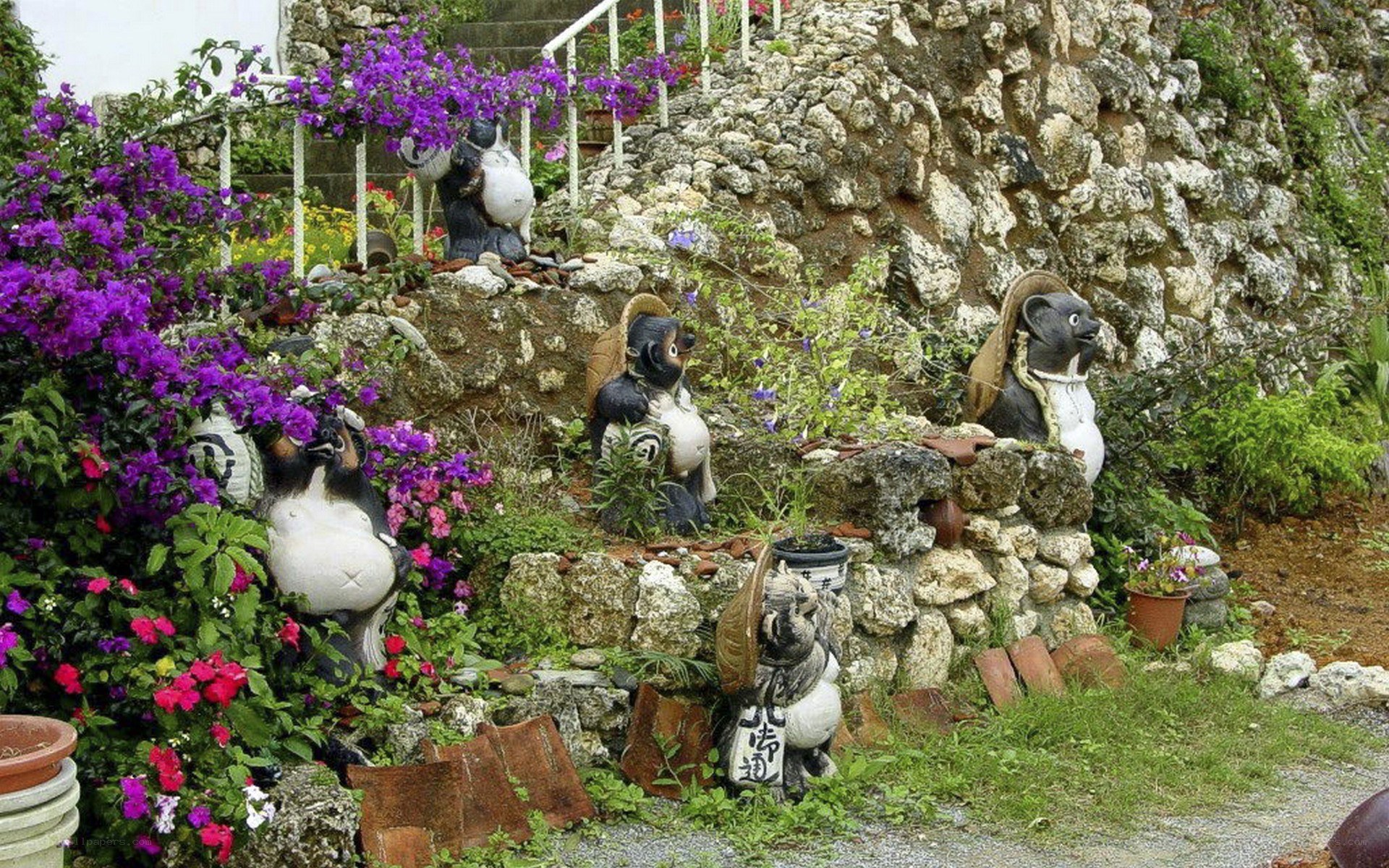 Garden with animal statues