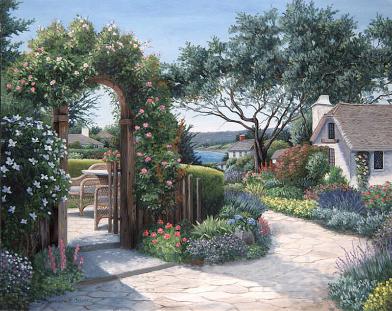 Garden with Arbor and Cottage