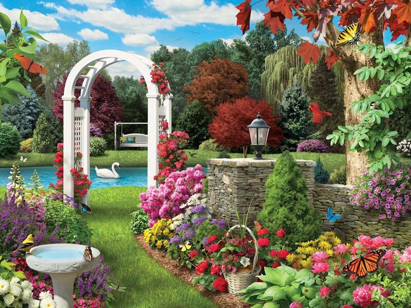 Garden with Arbor and Pond — Green