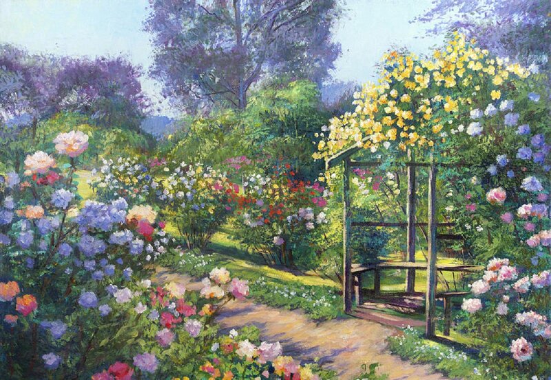 Garden with Arbor — Green, Serene, Afternoon