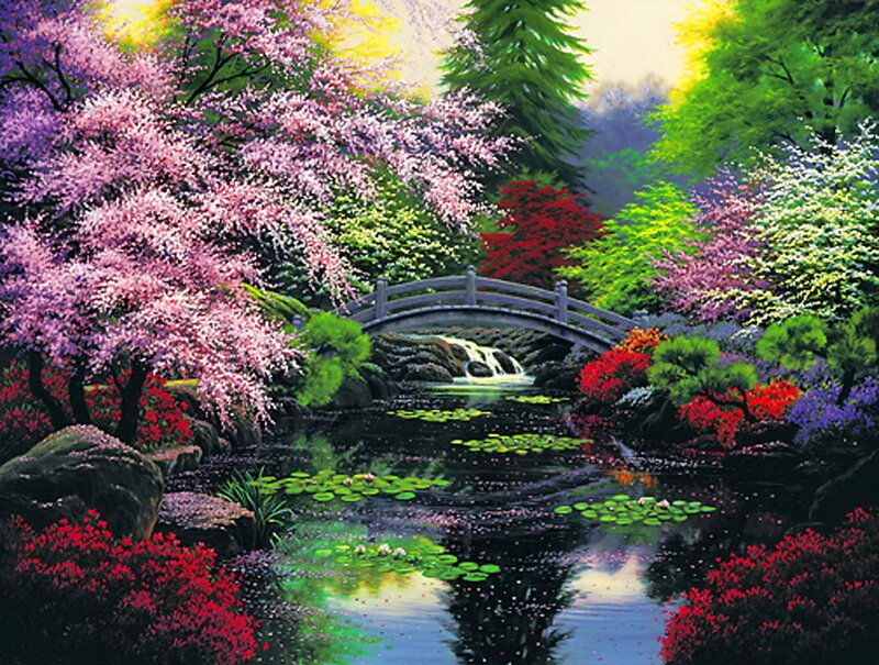 Garden with Arched Bridge — Pink