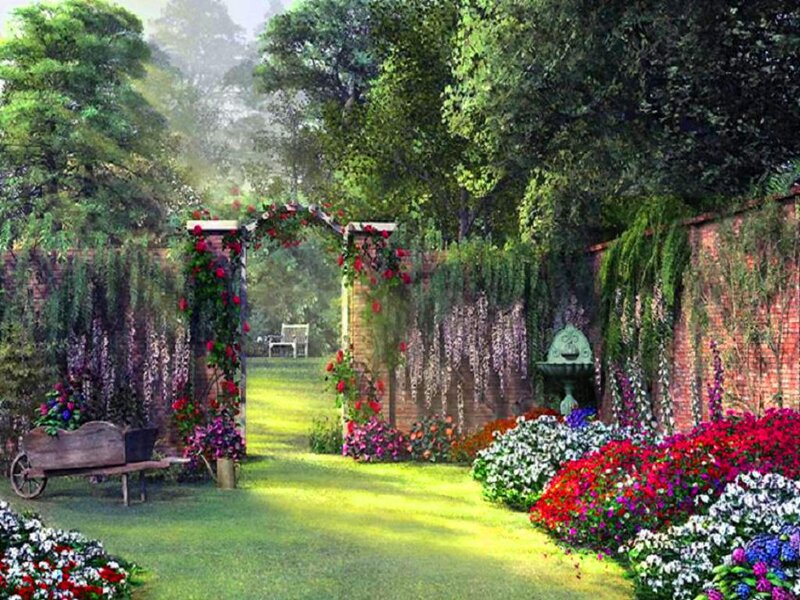 Garden with Arched Entrance — Green