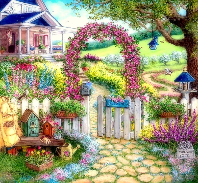 Garden with Arched Gate — Green, Serene