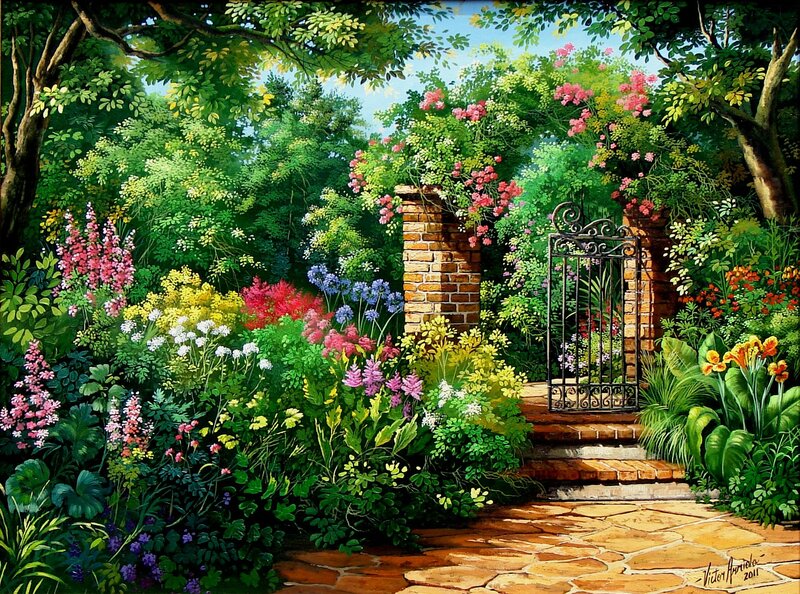 Garden with Arched Gate — Green