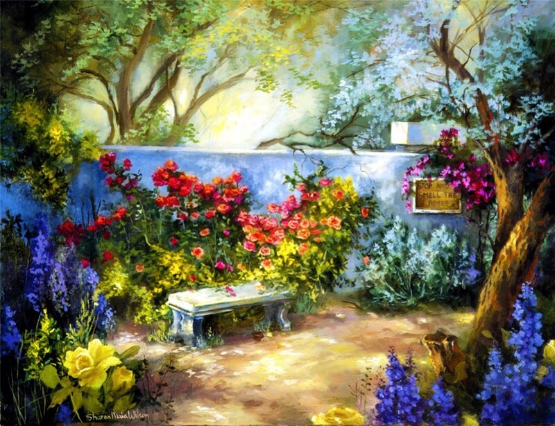 Garden with Bench — Blue