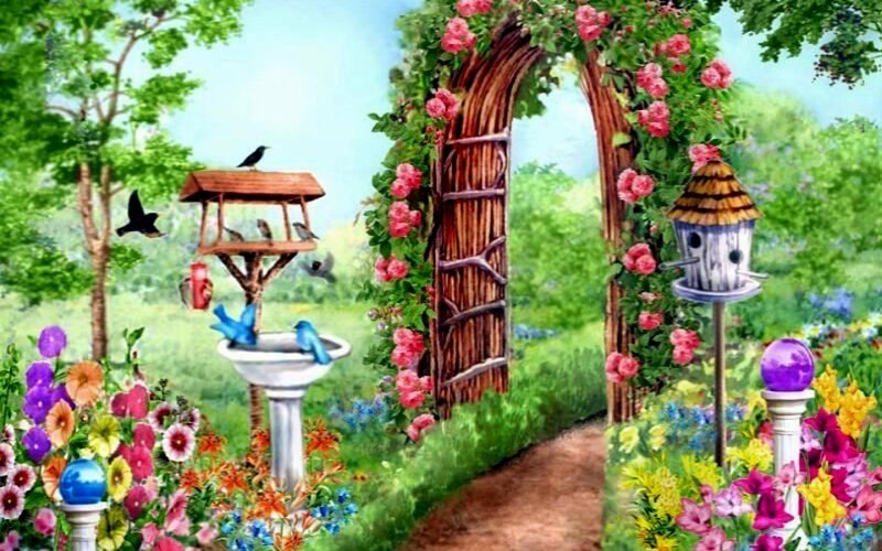 Garden with Bird Feeders