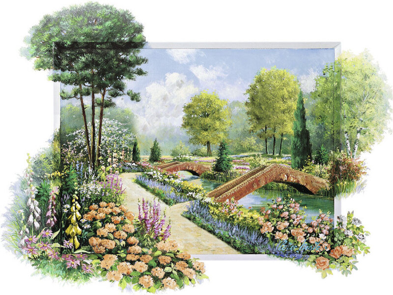 Garden with Brick Bridges