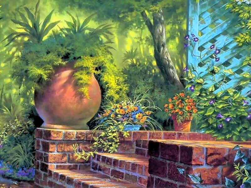 Garden with Brick Steps